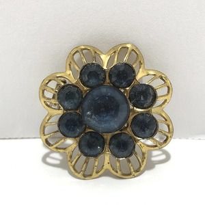 Vintage gold tone with blue stones brooch pin